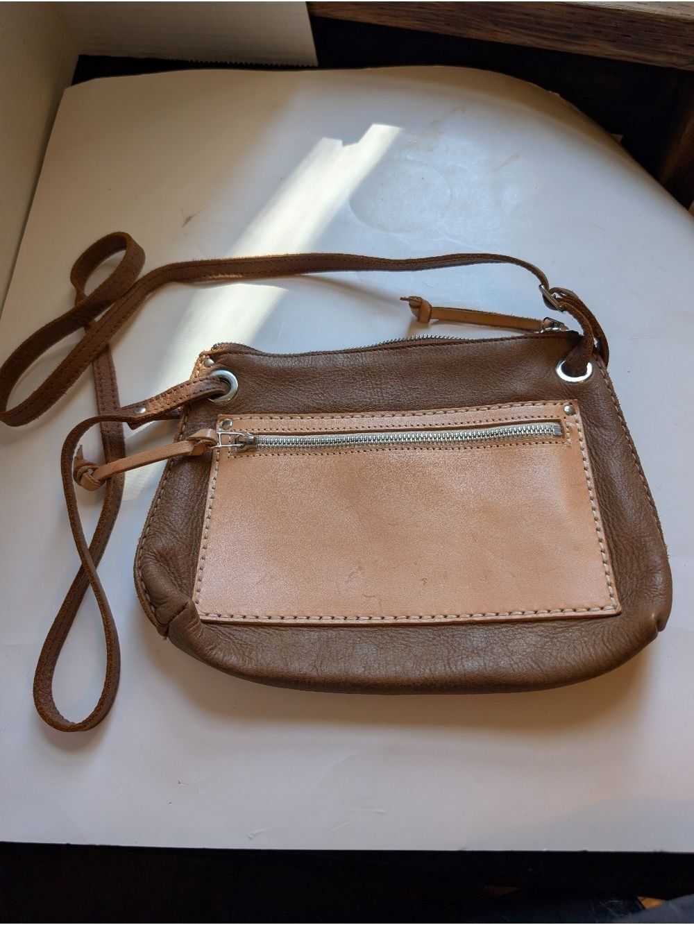 Roots Leather Crossbody Bag in Brown and Tan In VGUC Made In Canada